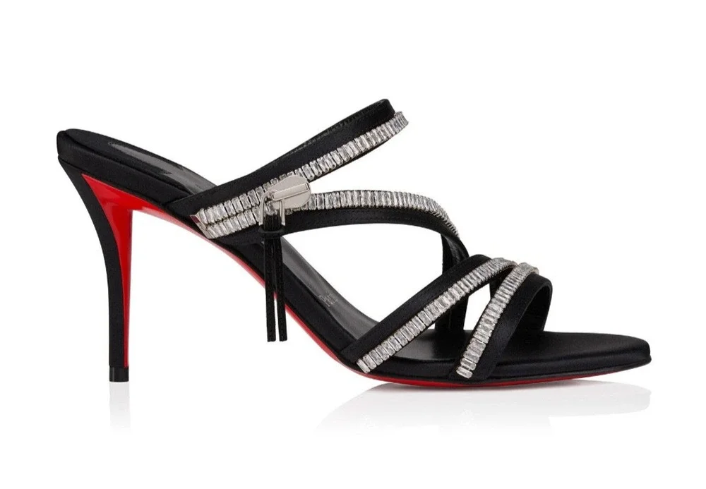 Christian Louboutin Merylzip Strass 80 Black Crystal Sandal Mule Heel Pump 36